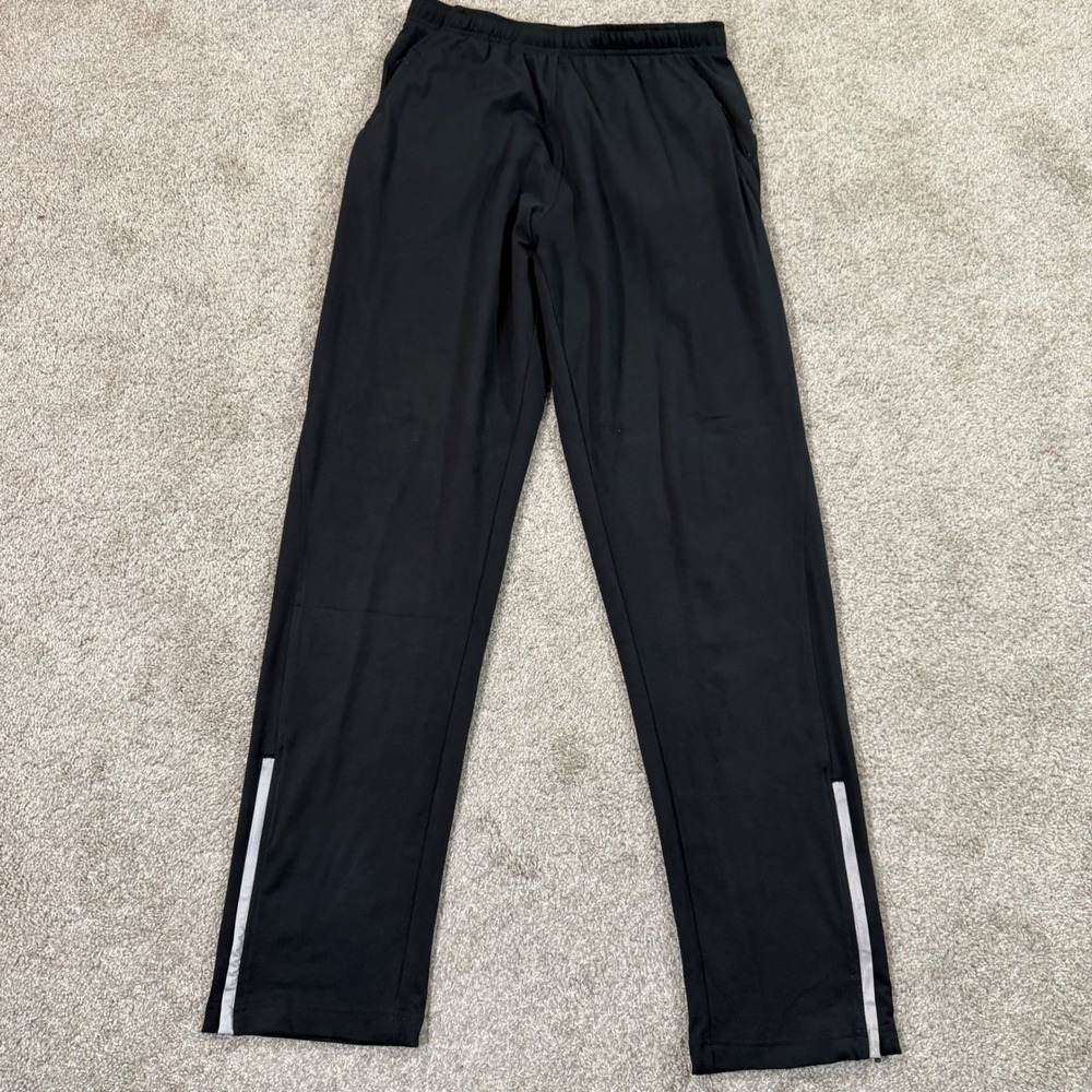 Asics Track Pants Mens M Black Reflective Stripe Zipper Pockets Running Joggers
